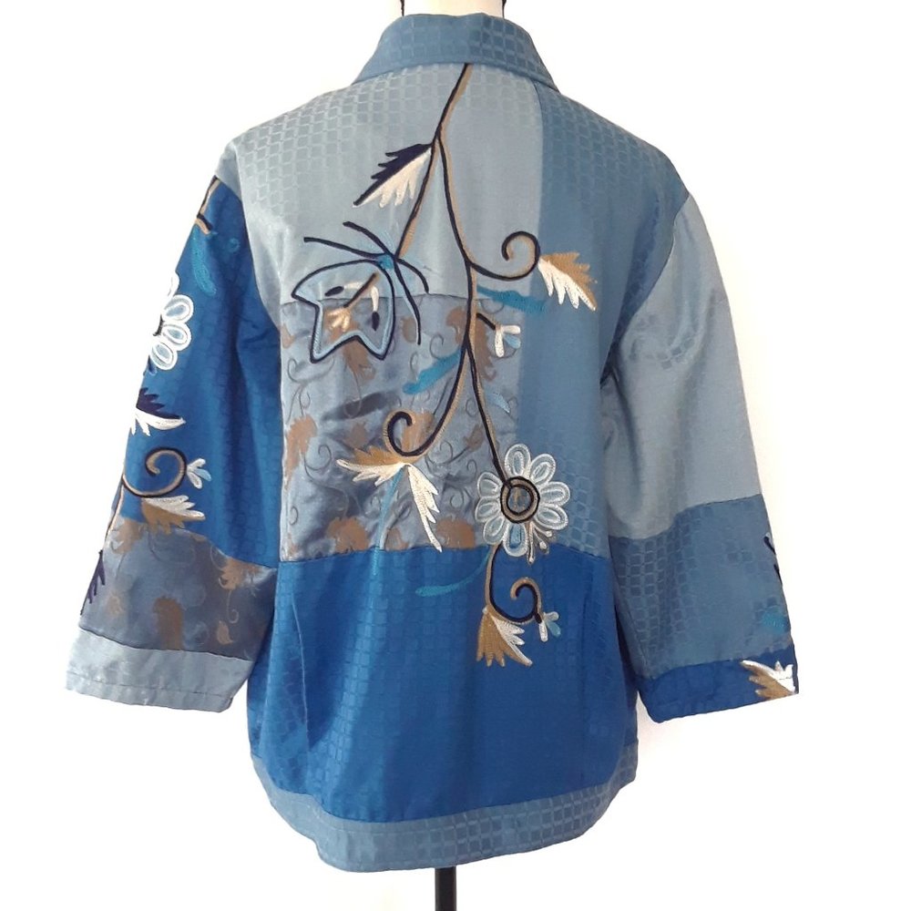 Indigo Moon Blue Patchwork Embroidered Jacket - image 7